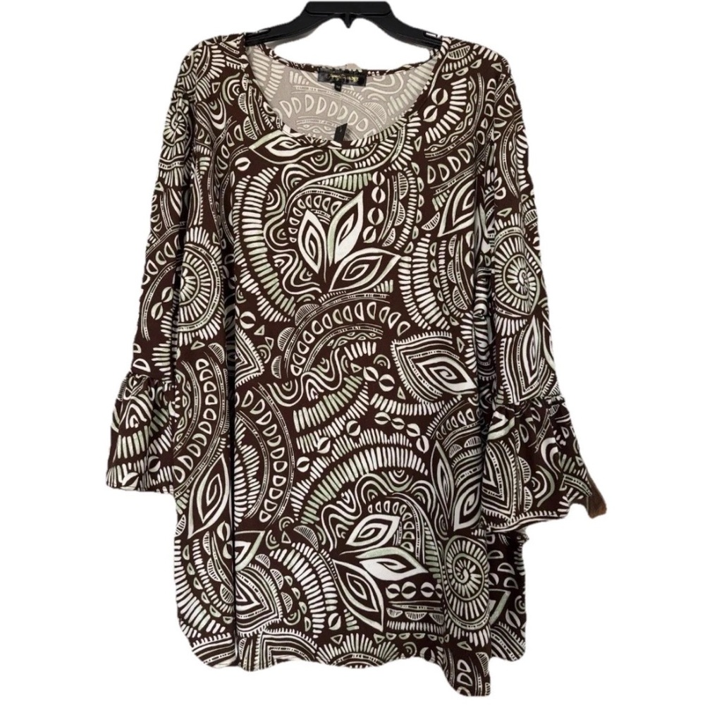 Lexington Avenue Women’s 3X XXXL Top Plus Size Tunic Retro Green Brown 22 24